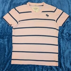 Vintage Abercrombie & Fitch Pink Striped V Neck T-Shirt Muscle Fit
